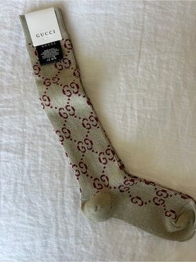 Beige + Burgundy GG Logo Socks